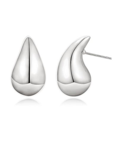 Extra Large Dupes Hoops Earrings for Women Chubby Chunky Water Drop Teardrop Statement Earrings-18K Gold 24mm-Silver $13.86 E...