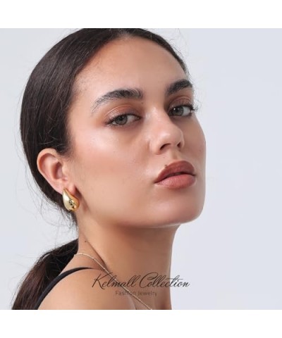 Extra Large Dupes Hoops Earrings for Women Chubby Chunky Water Drop Teardrop Statement Earrings-18K Gold 24mm-Silver $13.86 E...