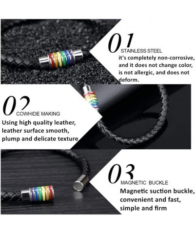 Stainless Steel LGBT Gay Pride Rainbow Tube Cylinder Pedant Necklace and Leather Braided Bracelet for Men Women Unisex Gay Le...