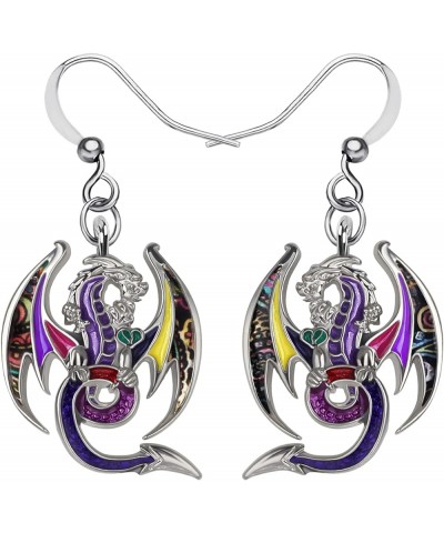 Enamel Alloy Dinosaur Fantasy Dragon Earrings Drop Dangle Unique Animal Jewelry For Women Girls Wine $7.64 Earrings