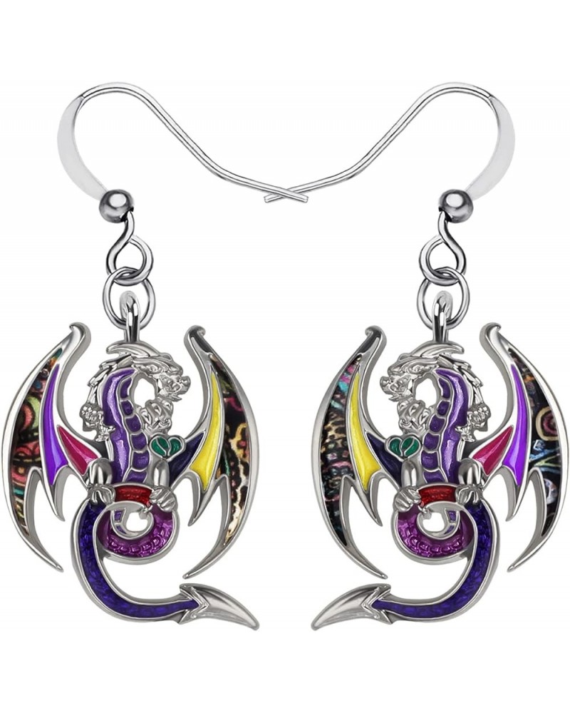 Enamel Alloy Dinosaur Fantasy Dragon Earrings Drop Dangle Unique Animal Jewelry For Women Girls Wine $7.64 Earrings