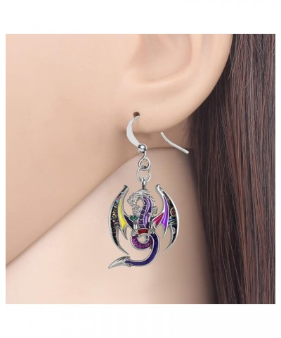 Enamel Alloy Dinosaur Fantasy Dragon Earrings Drop Dangle Unique Animal Jewelry For Women Girls Wine $7.64 Earrings