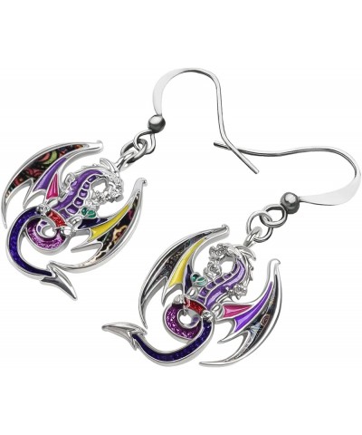 Enamel Alloy Dinosaur Fantasy Dragon Earrings Drop Dangle Unique Animal Jewelry For Women Girls Wine $7.64 Earrings