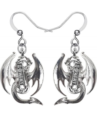 Enamel Alloy Dinosaur Fantasy Dragon Earrings Drop Dangle Unique Animal Jewelry For Women Girls Wine $7.64 Earrings