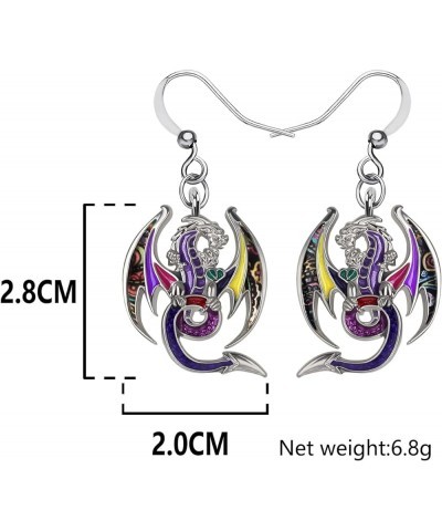 Enamel Alloy Dinosaur Fantasy Dragon Earrings Drop Dangle Unique Animal Jewelry For Women Girls Wine $7.64 Earrings