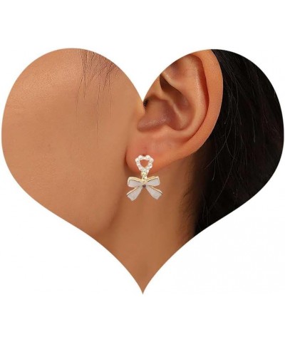 Boho Pearl Bow Drop Earrings Gold Bow Studs Earrings Vintage Bow Dangle Earrings Minimalist Bow Knot Earrings Jewelry for Wom...