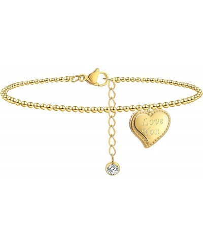 Dainty Initial Heart Anklet for Women, 18K Gold Plated Stainless Steel Charm Ankle Bracelet Jewelry Gift W $10.82 Anklets