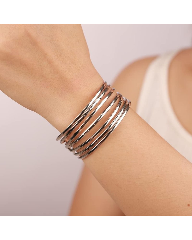 Stainless Steel Multi Row Silver Cuff Bracelet Bangle Jewelry for Women Men Unisex Punk Party Hand Cuff Silver $8.99 Bracelets