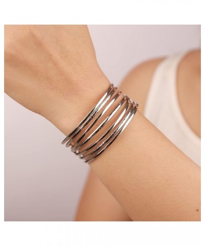 Stainless Steel Multi Row Silver Cuff Bracelet Bangle Jewelry for Women Men Unisex Punk Party Hand Cuff Silver $8.99 Bracelets