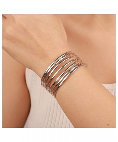 Stainless Steel Multi Row Silver Cuff Bracelet Bangle Jewelry for Women Men Unisex Punk Party Hand Cuff Silver $8.99 Bracelets