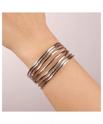 Stainless Steel Multi Row Silver Cuff Bracelet Bangle Jewelry for Women Men Unisex Punk Party Hand Cuff Silver $8.99 Bracelets