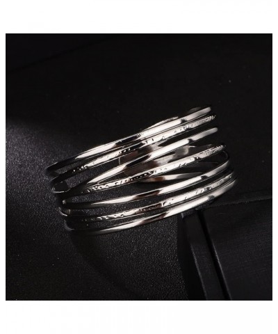 Stainless Steel Multi Row Silver Cuff Bracelet Bangle Jewelry for Women Men Unisex Punk Party Hand Cuff Silver $8.99 Bracelets