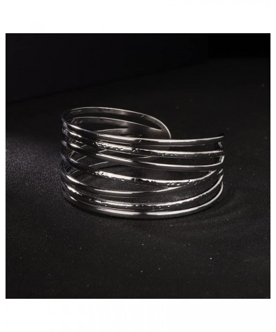 Stainless Steel Multi Row Silver Cuff Bracelet Bangle Jewelry for Women Men Unisex Punk Party Hand Cuff Silver $8.99 Bracelets