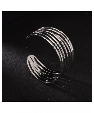 Stainless Steel Multi Row Silver Cuff Bracelet Bangle Jewelry for Women Men Unisex Punk Party Hand Cuff Silver $8.99 Bracelets