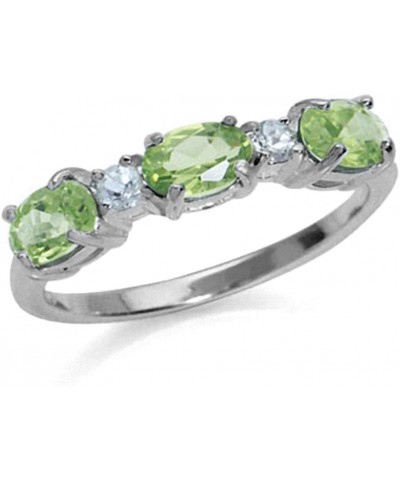 3 Stone White Gold Plated 925 Sterling Silver Ring 10.5 Silver Natural Green Peridot & White Topaz $11.68 Rings