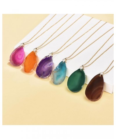 Teardrop Pendant Necklace Agate Necklace Waterdrop Shape Semi Gemstone Pendant for Women Girls Birthday Christmas Mother's Da...