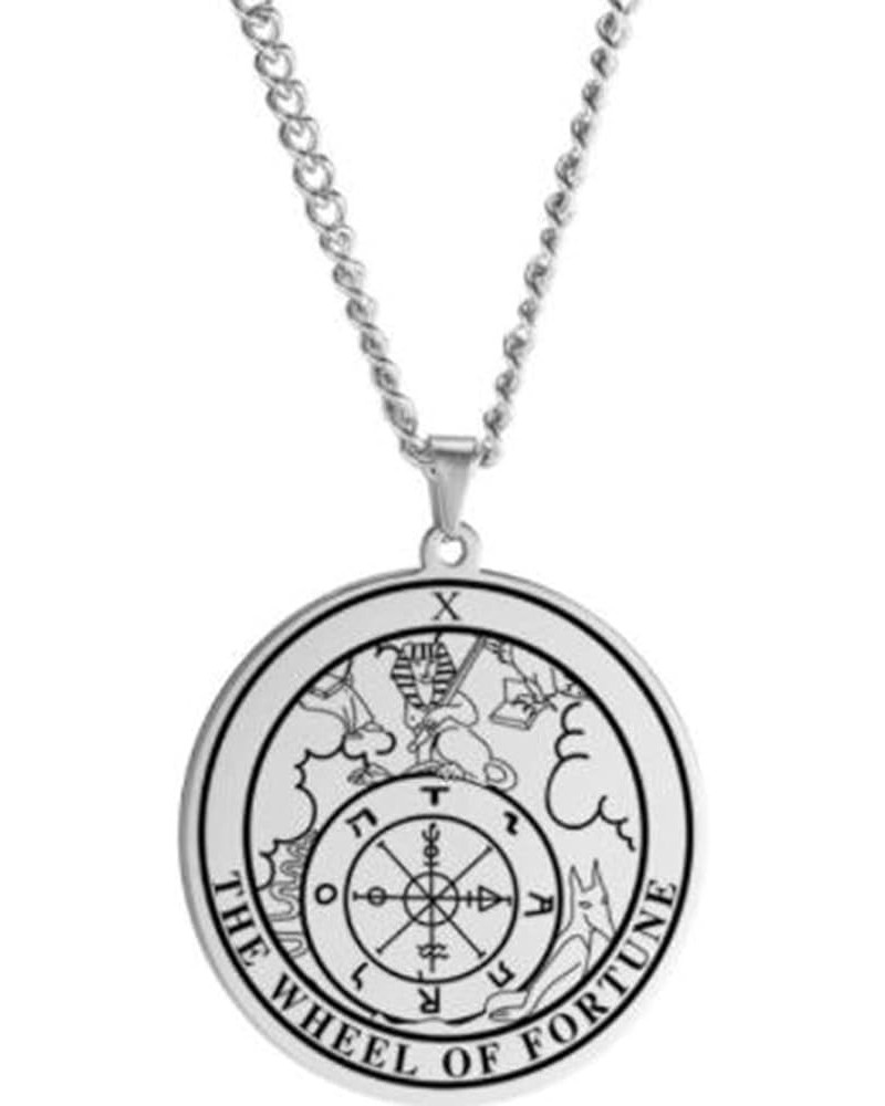 Retro Vintage Stainless Steel Tarot Cards Good Luck Statement Cocktail Party Festival Holiday Pendant Necklace The Wheel of F...