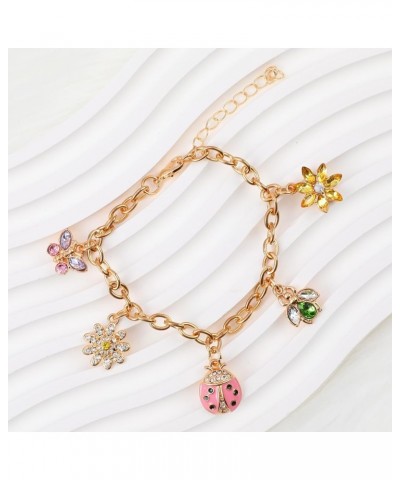 Gold Plated Sunflower Butterfly Chain Bracelet for Women Sunflower Butterfly Chain Bracelet Rhinestone Insect Flower Alloy Br...