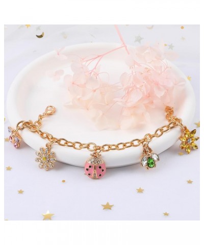 Gold Plated Sunflower Butterfly Chain Bracelet for Women Sunflower Butterfly Chain Bracelet Rhinestone Insect Flower Alloy Br...