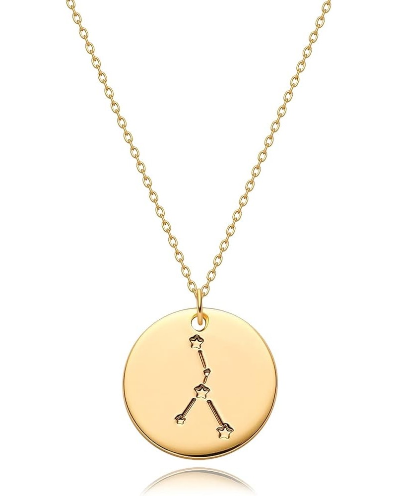 Gold Necklace Coin Disc Zodiac 12 Constellation Star Connected Engraved Horoscope Sign Astrology Pendant 18K Gold Plated Chai...