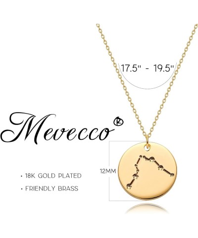 Gold Necklace Coin Disc Zodiac 12 Constellation Star Connected Engraved Horoscope Sign Astrology Pendant 18K Gold Plated Chai...