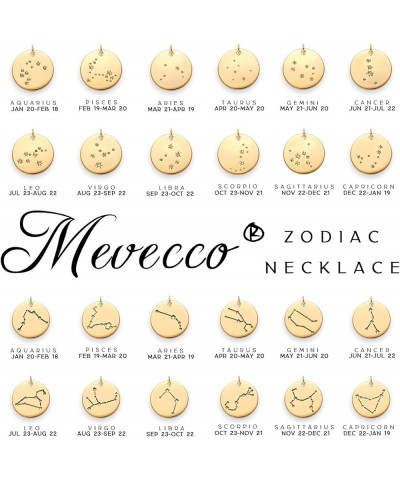 Gold Necklace Coin Disc Zodiac 12 Constellation Star Connected Engraved Horoscope Sign Astrology Pendant 18K Gold Plated Chai...