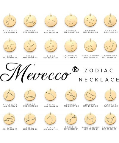 Gold Necklace Coin Disc Zodiac 12 Constellation Star Connected Engraved Horoscope Sign Astrology Pendant 18K Gold Plated Chai...