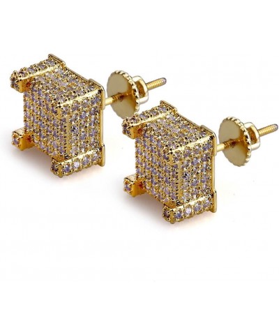 Gold Silver Color Micro Pave Bling Cubic Zirconia Square Stud Earrings with 925 Sterling Silver Screw Back Iced Out Hip Hop J...