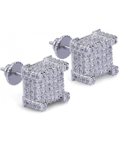 Gold Silver Color Micro Pave Bling Cubic Zirconia Square Stud Earrings with 925 Sterling Silver Screw Back Iced Out Hip Hop J...