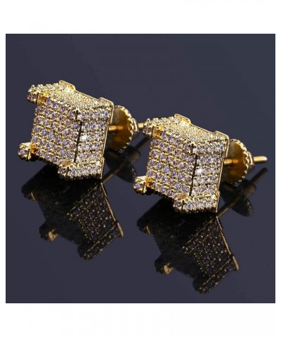 Gold Silver Color Micro Pave Bling Cubic Zirconia Square Stud Earrings with 925 Sterling Silver Screw Back Iced Out Hip Hop J...