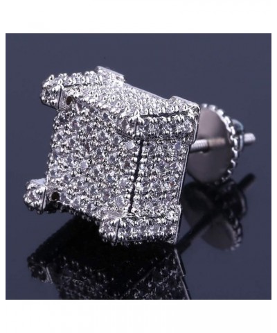 Gold Silver Color Micro Pave Bling Cubic Zirconia Square Stud Earrings with 925 Sterling Silver Screw Back Iced Out Hip Hop J...