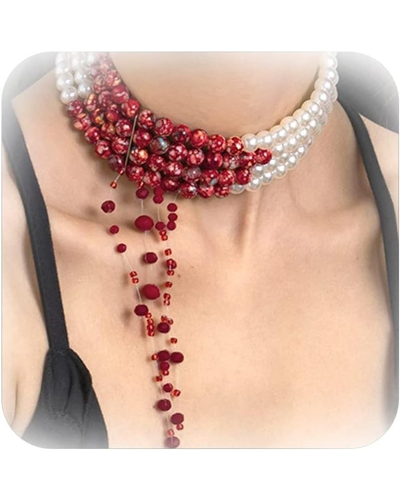 Blood Necklace for Women Blood Pearl Necklace Pearl Choker Necklace Dripping Bloody Choker Necklace Bleeding Pearl Necklace G...