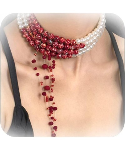 Blood Necklace for Women Blood Pearl Necklace Pearl Choker Necklace Dripping Bloody Choker Necklace Bleeding Pearl Necklace G...