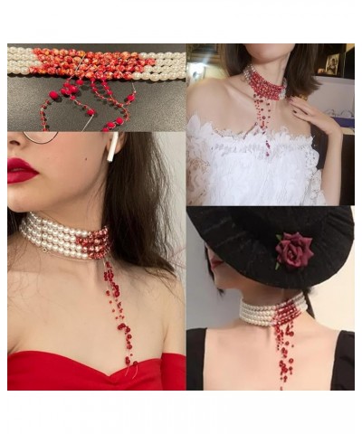 Blood Necklace for Women Blood Pearl Necklace Pearl Choker Necklace Dripping Bloody Choker Necklace Bleeding Pearl Necklace G...