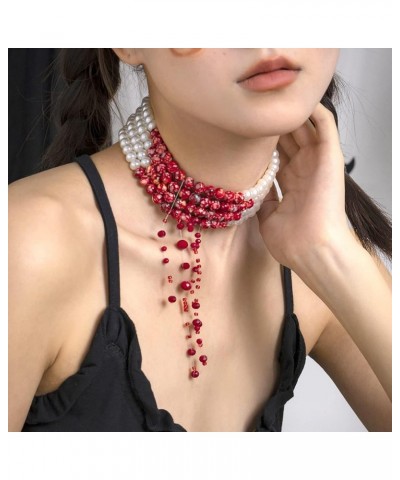 Blood Necklace for Women Blood Pearl Necklace Pearl Choker Necklace Dripping Bloody Choker Necklace Bleeding Pearl Necklace G...