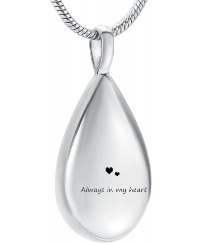 Always in My Heart Engrave Teardrop Memorial Urn Necklace Stainless Steel Teardrop Pendant for Cremation Ashes $19.83 Necklaces