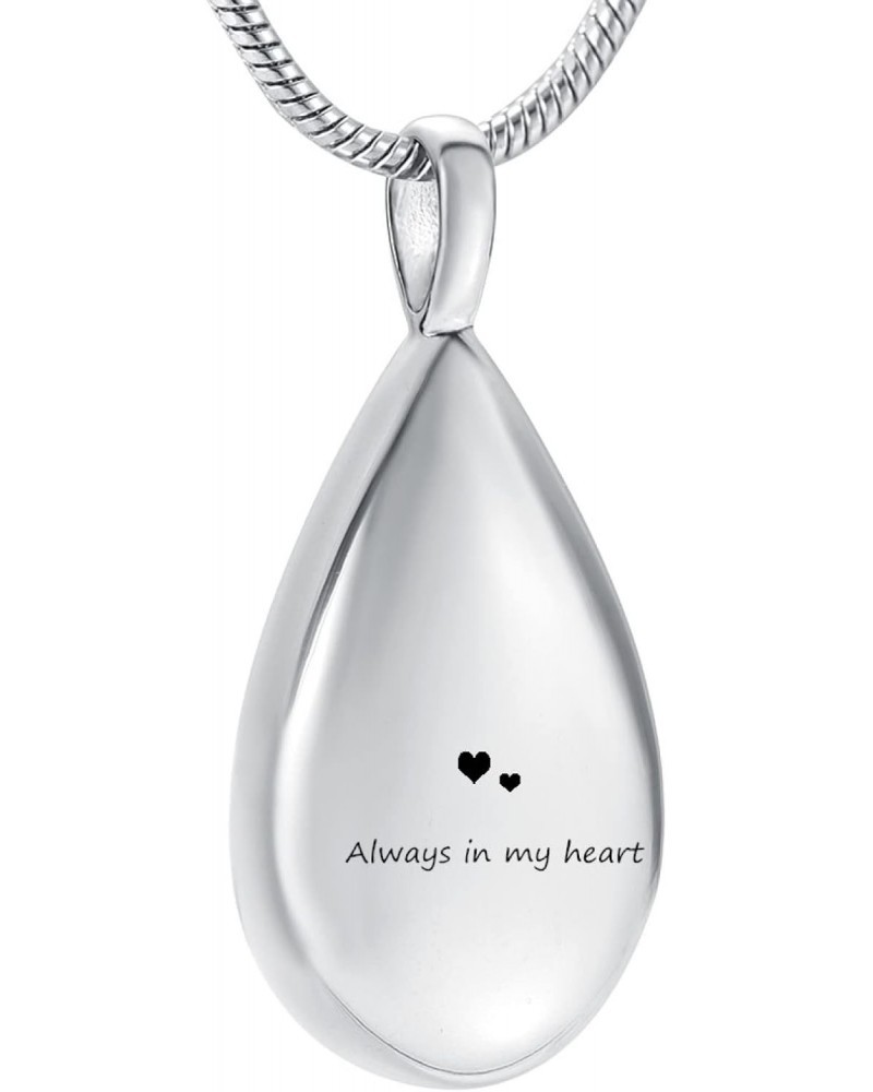 Always in My Heart Engrave Teardrop Memorial Urn Necklace Stainless Steel Teardrop Pendant for Cremation Ashes $19.83 Necklaces