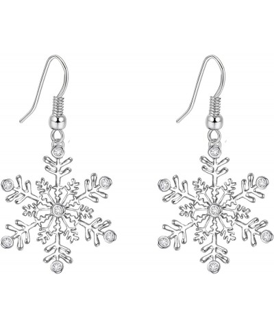 Snowflake Earring Clear Cubic Zirconia Sparkle Hook Dangle Drop Earrings for Women for Christmas Clear $7.50 Earrings