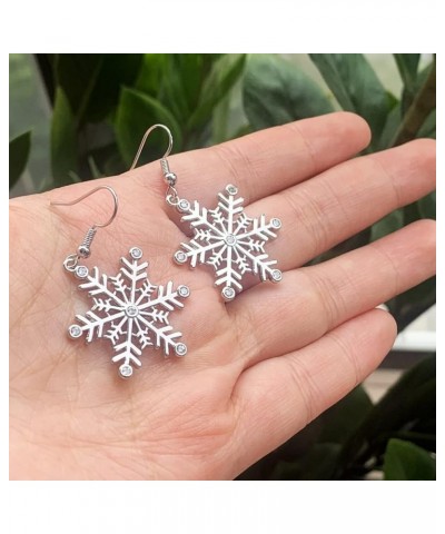 Snowflake Earring Clear Cubic Zirconia Sparkle Hook Dangle Drop Earrings for Women for Christmas Clear $7.50 Earrings