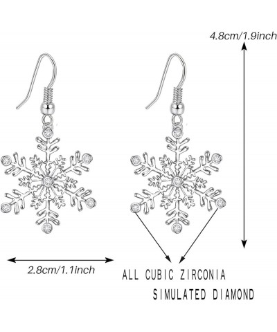 Snowflake Earring Clear Cubic Zirconia Sparkle Hook Dangle Drop Earrings for Women for Christmas Clear $7.50 Earrings