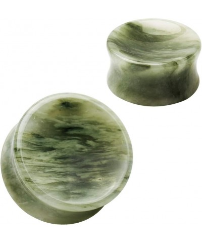 Natural Green Line Jasper Concave Stone Saddle Plug 00GA $10.12 Body Jewelry