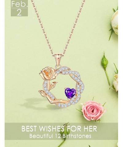 925 Sterling Silver Promise Forever Love Rose Flower Heart Birthstones Necklaces for Women with Cubic Zirconia Anniversary Bi...