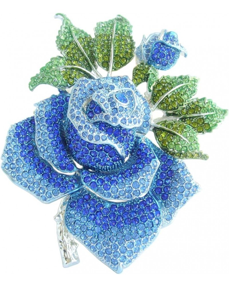 Sindary Gorgeous 5.32 Inch Rose Flower Large Brooch Pin Enamel Brooch Pendant Austrian Crystal BZ2994 Silver-Tone Blue $15.27...