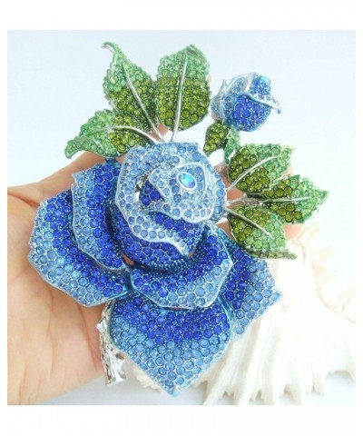 Sindary Gorgeous 5.32 Inch Rose Flower Large Brooch Pin Enamel Brooch Pendant Austrian Crystal BZ2994 Silver-Tone Blue $15.27...