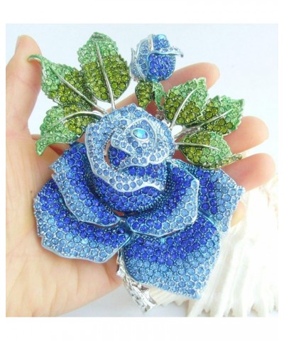 Sindary Gorgeous 5.32 Inch Rose Flower Large Brooch Pin Enamel Brooch Pendant Austrian Crystal BZ2994 Silver-Tone Blue $15.27...