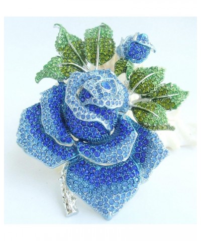 Sindary Gorgeous 5.32 Inch Rose Flower Large Brooch Pin Enamel Brooch Pendant Austrian Crystal BZ2994 Silver-Tone Blue $15.27...