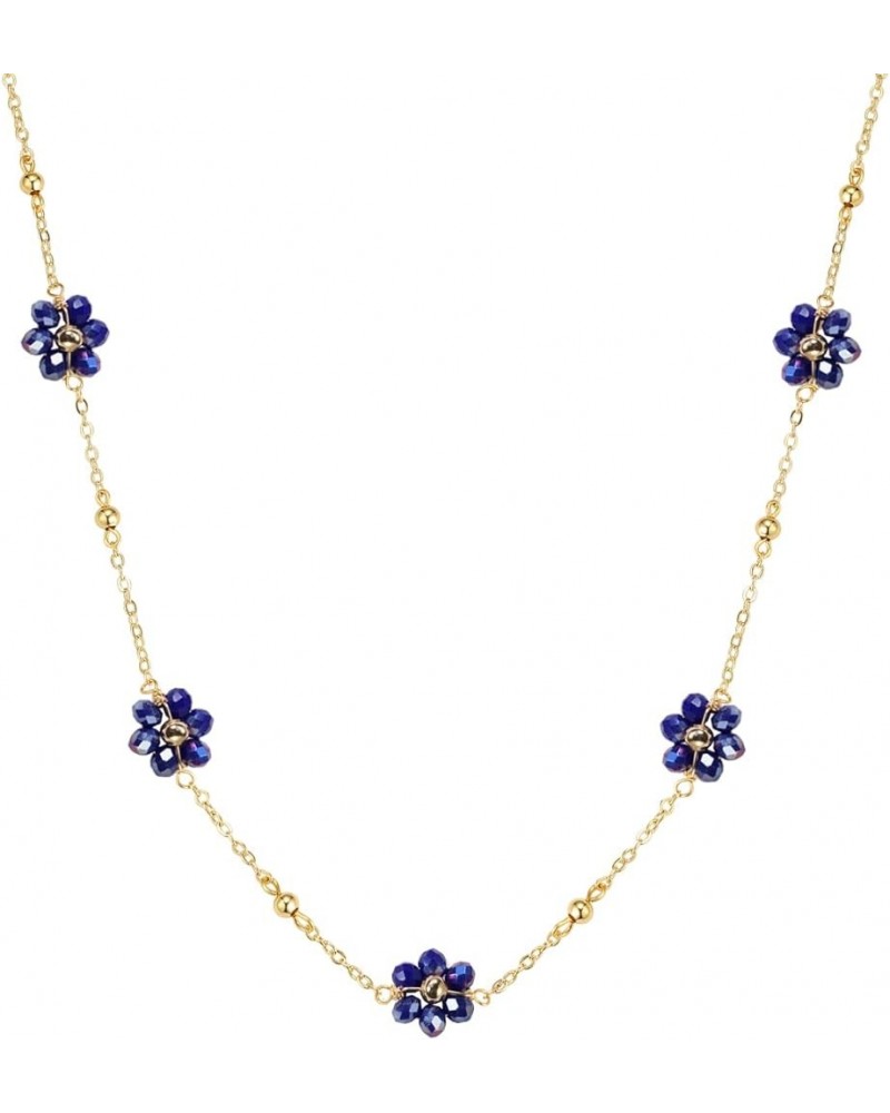 Daisy Flower Beaded Choker Necklace Dainty 14K Gold Plated Beaded Choker Necklace for Women Girls Jewelry Gifts Blue $8.52 Ne...