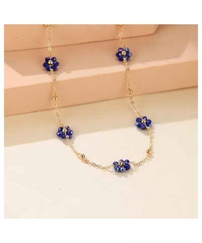 Daisy Flower Beaded Choker Necklace Dainty 14K Gold Plated Beaded Choker Necklace for Women Girls Jewelry Gifts Blue $8.52 Ne...