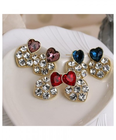 Rhinestone Double Hearts Dangle Valentine earrings for Women Teen Girls – Sparkly Crystal Cubic Zirconia love Heart Drop Dang...