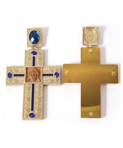 Store Pectoral Cross Wooden Jesus Face Crucifix Pendant Icon Blue Crystallized Stones Elements Christian Priest Bishop Neckla...